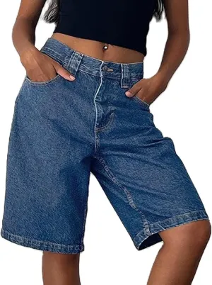 KMBANGI Y2k Women Jean Shorts High Waisted Carpenter Denim Shorts with Pockets Trendy Fashion Summer Shorts