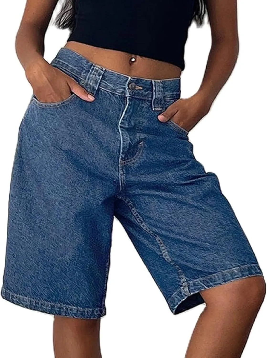 KMBANGI Y2k Women Jean Shorts High Waisted Carpenter Denim Shorts with Pockets Trendy Fashion Summer Shorts