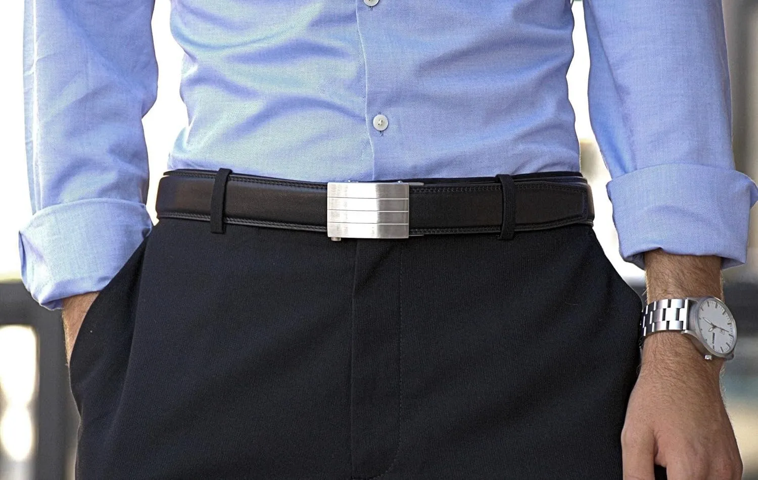 KORE Men’s Full-Grain Leather Track Belts | “Evolve” Stainless Steel Buckle