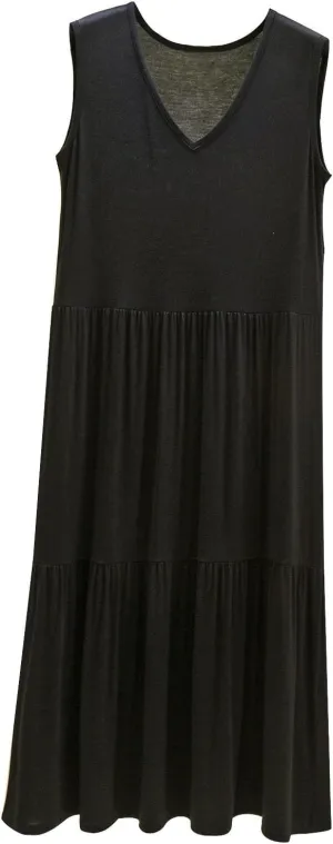 LEMONONSTORE 2025 Fashion Pleated Summer Dresses Women Sleeveless Cotton Linen Maxi Dress Plain V Neck Casual Beach Sundress