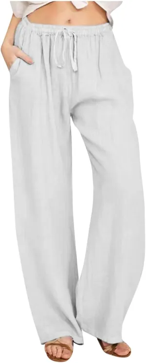 Linen Pants for women Summer Casual High Waisted Cotton Linen Palazzo Pants Wide Leg Long Lounge Pant Trousers