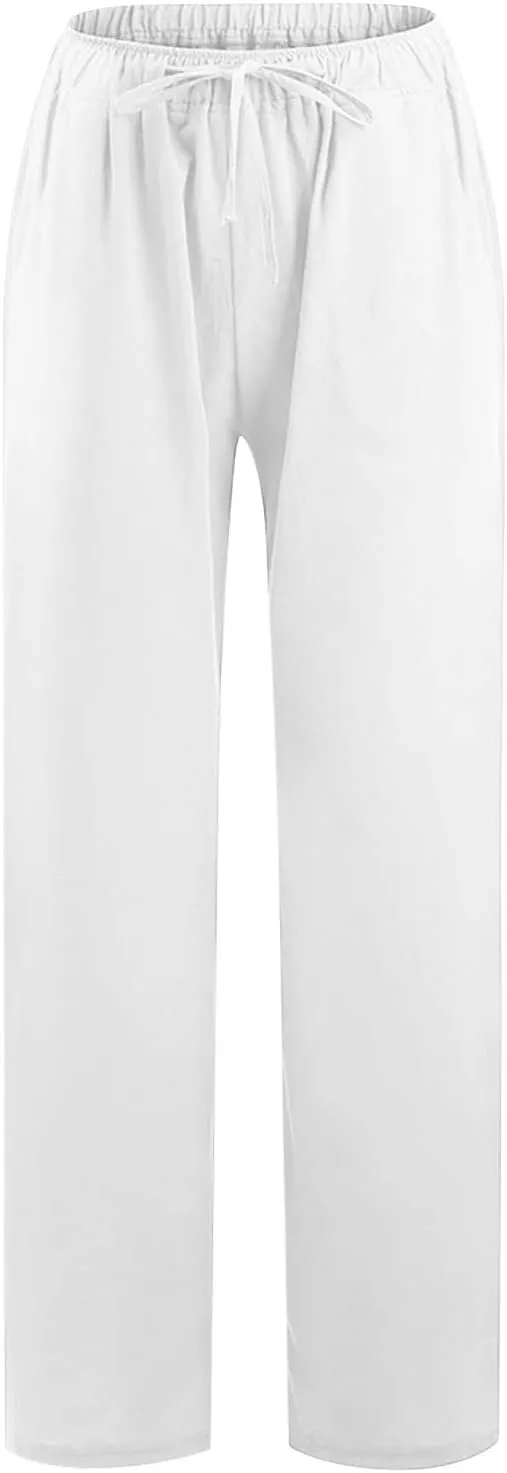 Linen Pants for women Summer Casual High Waisted Cotton Linen Palazzo Pants Wide Leg Long Lounge Pant Trousers