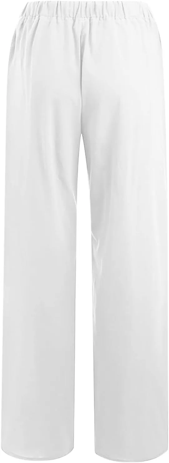 Linen Pants for women Summer Casual High Waisted Cotton Linen Palazzo Pants Wide Leg Long Lounge Pant Trousers
