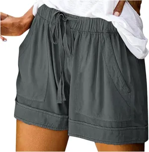 Linen Shorts for Women High Waisted Cotton Summer Shorts Wide Leg Loose Fit Drawstring Short Pants with Pockets Beach Fashion