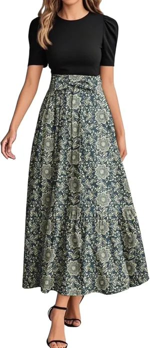 Long Flowy Dress for Women 2025 Plus Size Floral Print Wrap Maxi Dress Summer Elegant Outfit