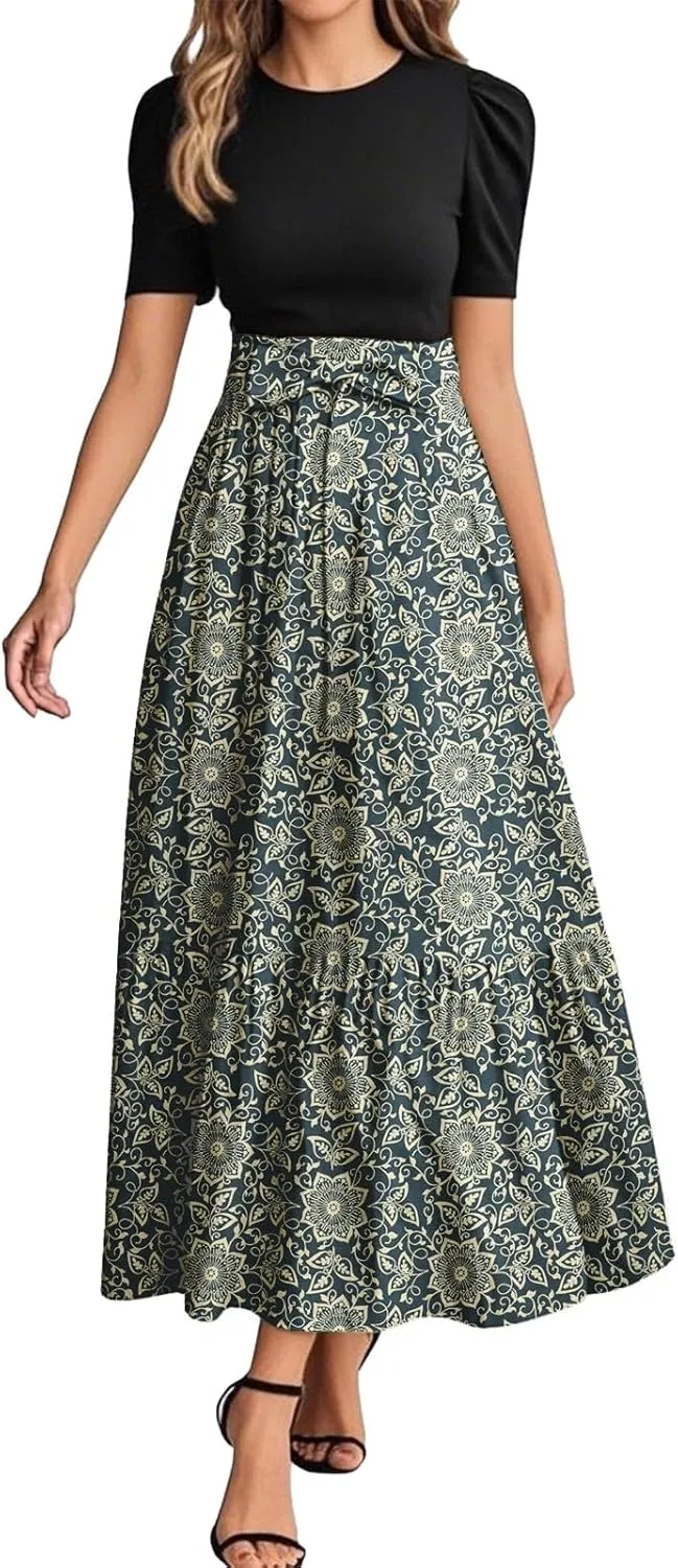 Long Flowy Dress for Women 2025 Plus Size Floral Print Wrap Maxi Dress Summer Elegant Outfit
