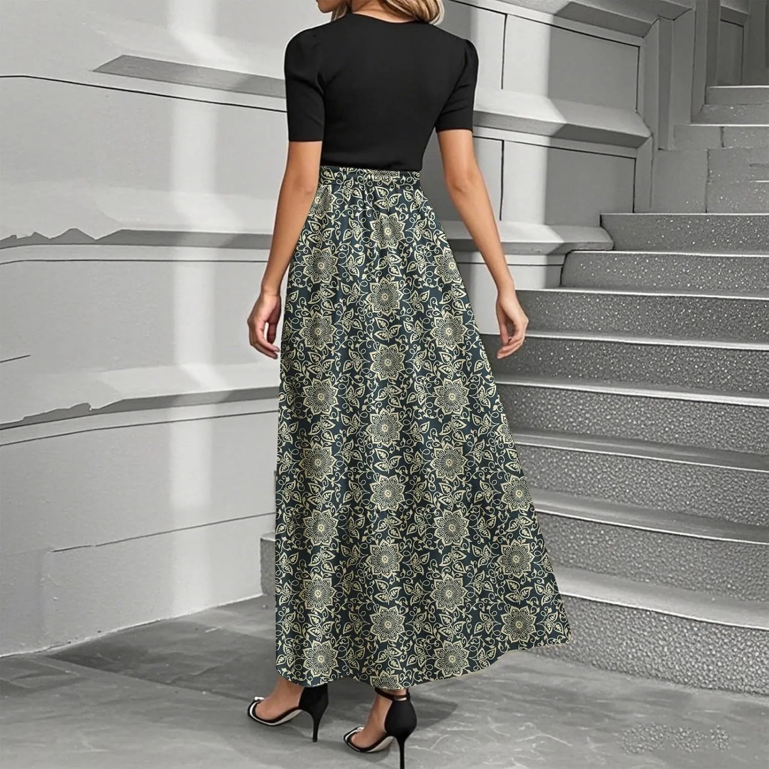 Long Flowy Dress for Women 2025 Plus Size Floral Print Wrap Maxi Dress Summer Elegant Outfit