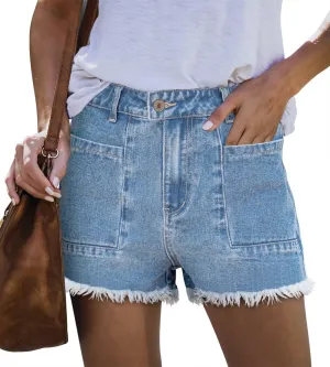 Magritta Denim Shorts for Women Mid Waisted Folded Hem Ripped Jean Shorts