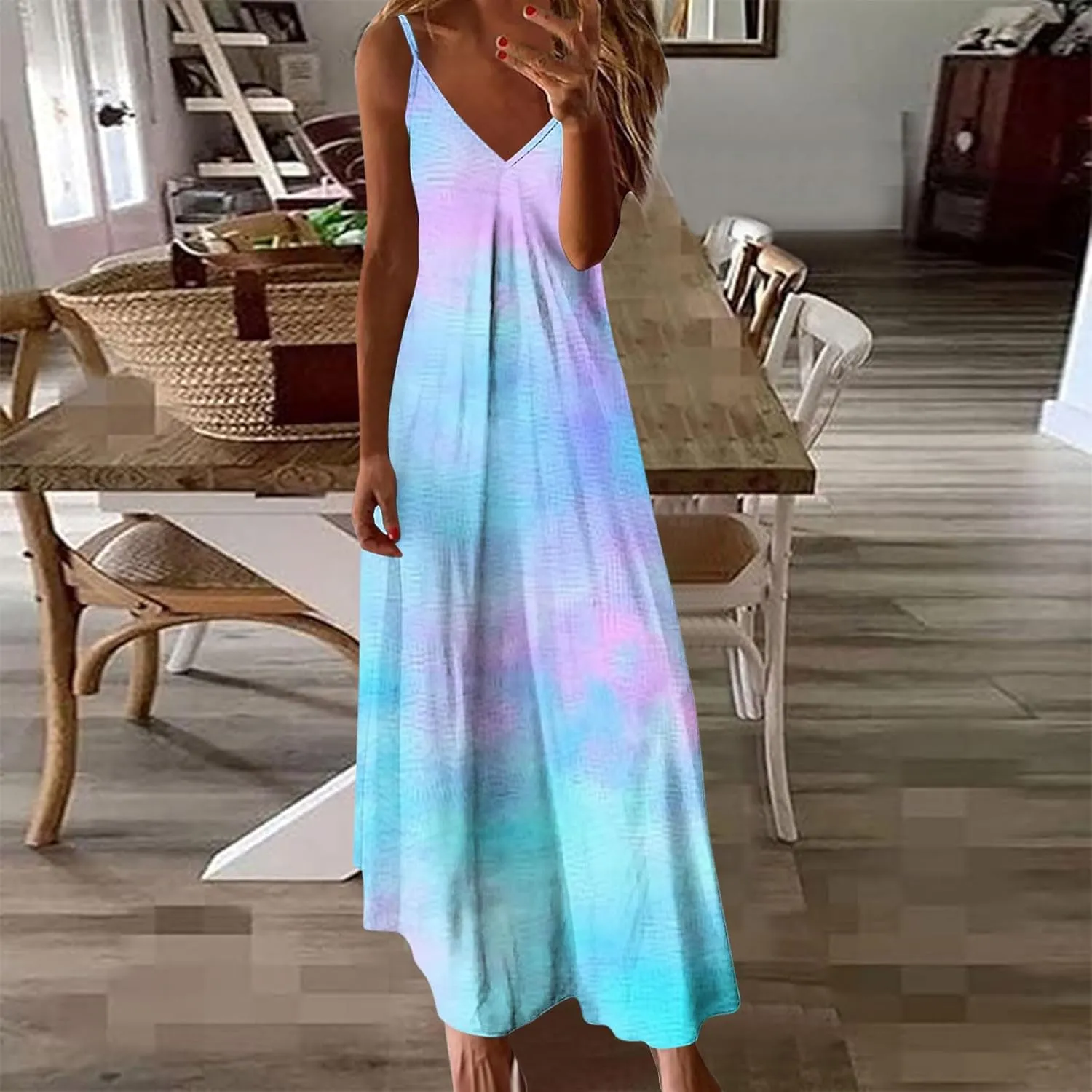 Maxi Dresses for Women 2025 Plus Size Sleeveless Spaghetti Strap Beach Boho Dress Flowy Long Dresses