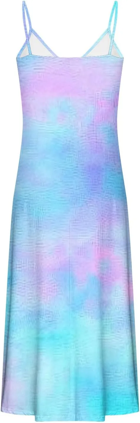 Maxi Dresses for Women 2025 Plus Size Sleeveless Spaghetti Strap Beach Boho Dress Flowy Long Dresses