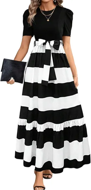 Maxi Dresses for Women 2025,Patchwork Womens Easter Dresses Wedding Guest Formal Spring Summer Wrap Dress for Women