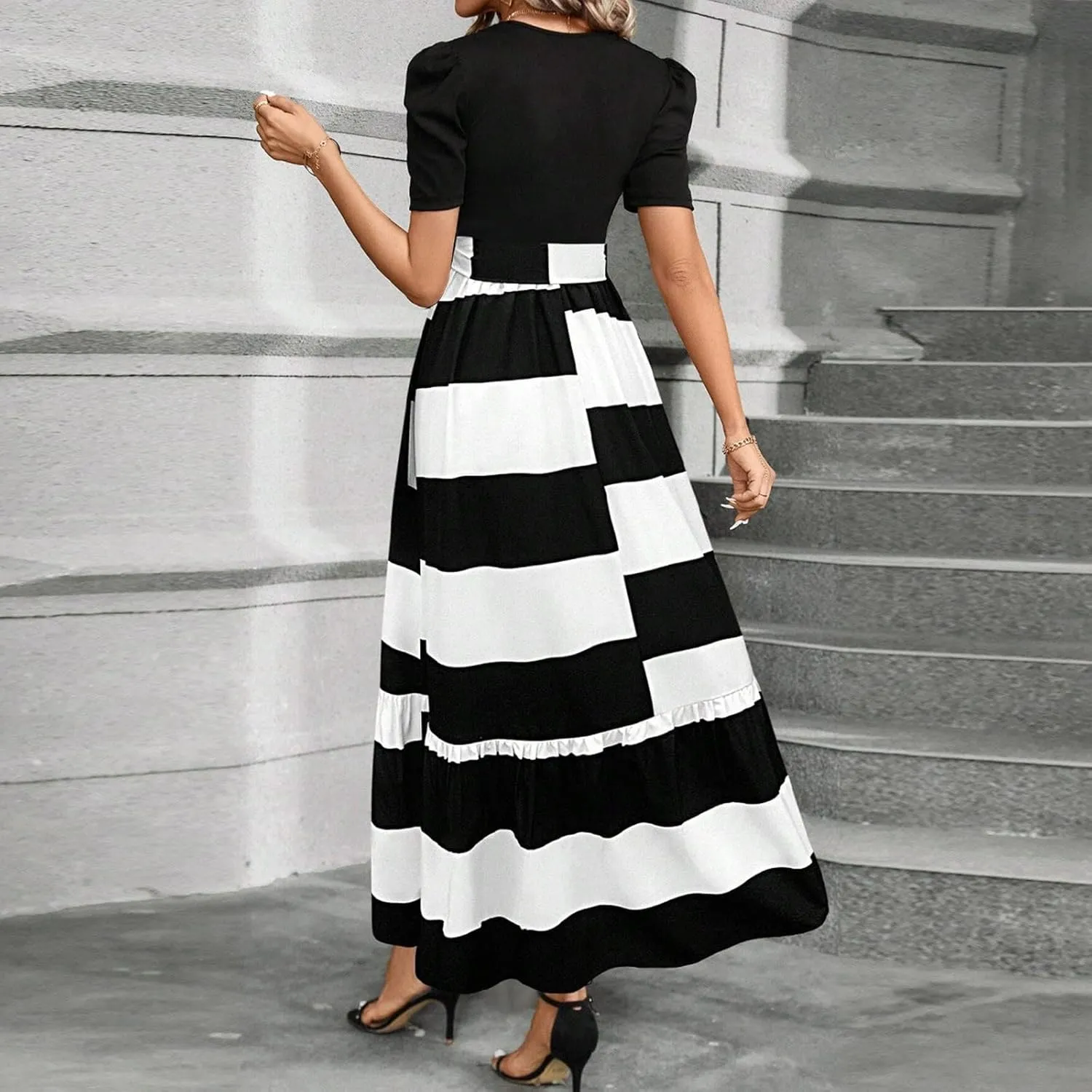 Maxi Dresses for Women 2025,Patchwork Womens Easter Dresses Wedding Guest Formal Spring Summer Wrap Dress for Women
