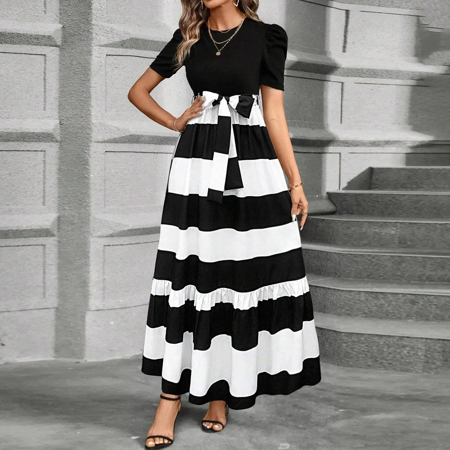 Maxi Dresses for Women 2025,Patchwork Womens Easter Dresses Wedding Guest Formal Spring Summer Wrap Dress for Women