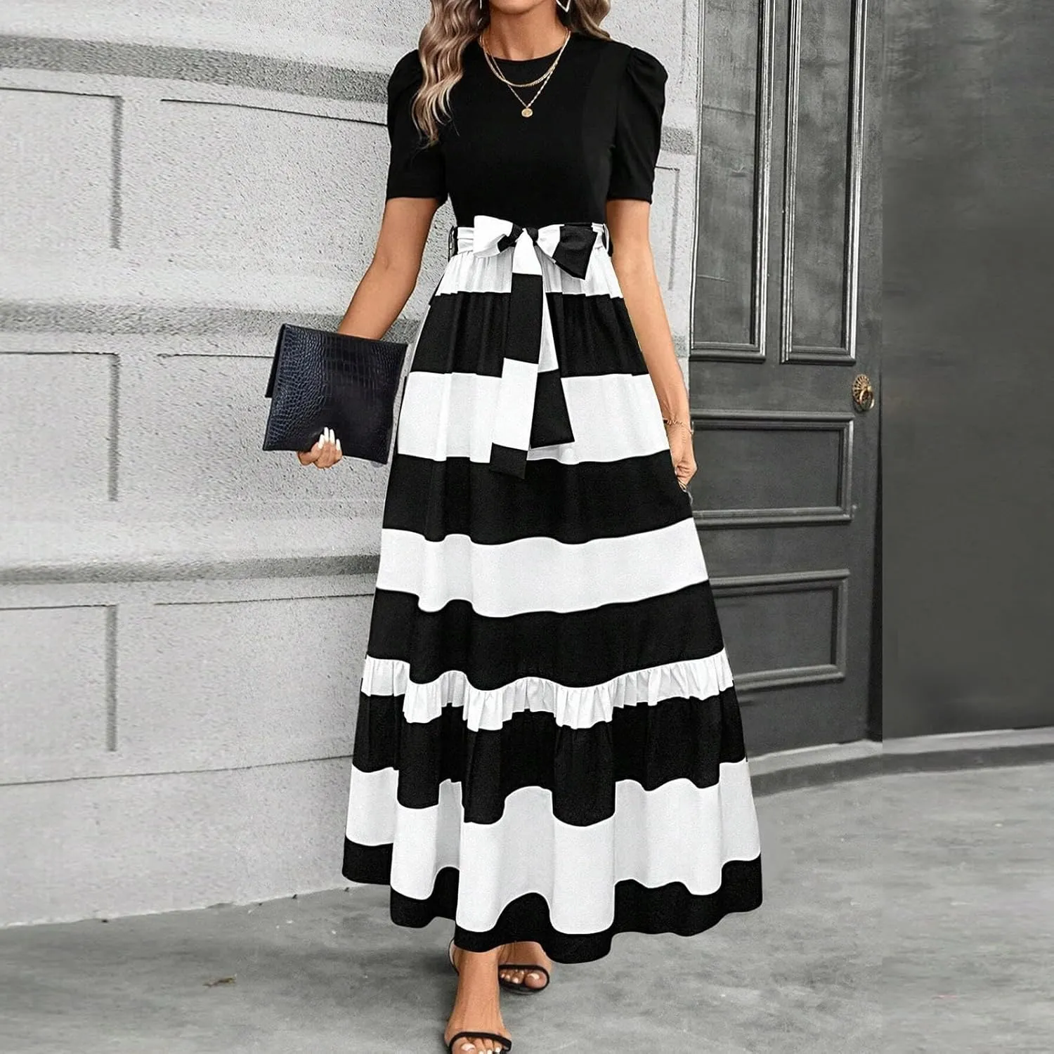 Maxi Dresses for Women 2025,Patchwork Womens Easter Dresses Wedding Guest Formal Spring Summer Wrap Dress for Women