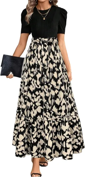 Maxi Dresses for Women 2025,Womens Easter Dresses Wedding Guest Plus Size Formal Spring Summer Dress Patchwork