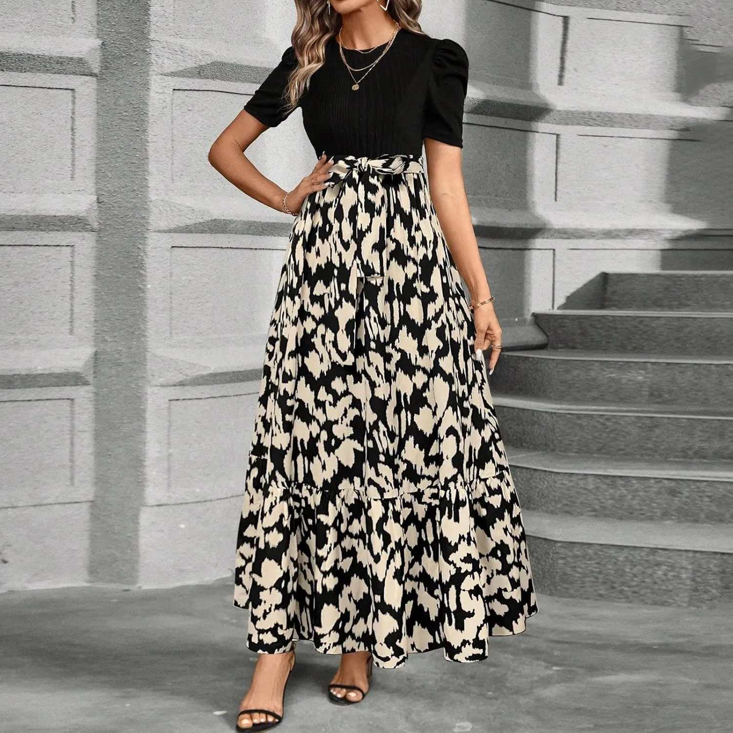 Maxi Dresses for Women 2025,Womens Easter Dresses Wedding Guest Plus Size Formal Spring Summer Dress Patchwork
