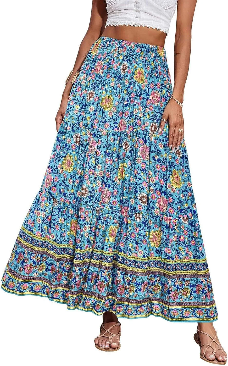 Maxi Skirt for Women Summer Layered Tiered High Waisted Beach Skirts Ruched A Line Skirts Fashion Skirt Long