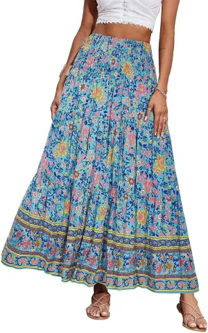 Maxi Skirt for Women Summer Layered Tiered High Waisted Beach Skirts Ruched A Line Skirts Fashion Skirt Long
