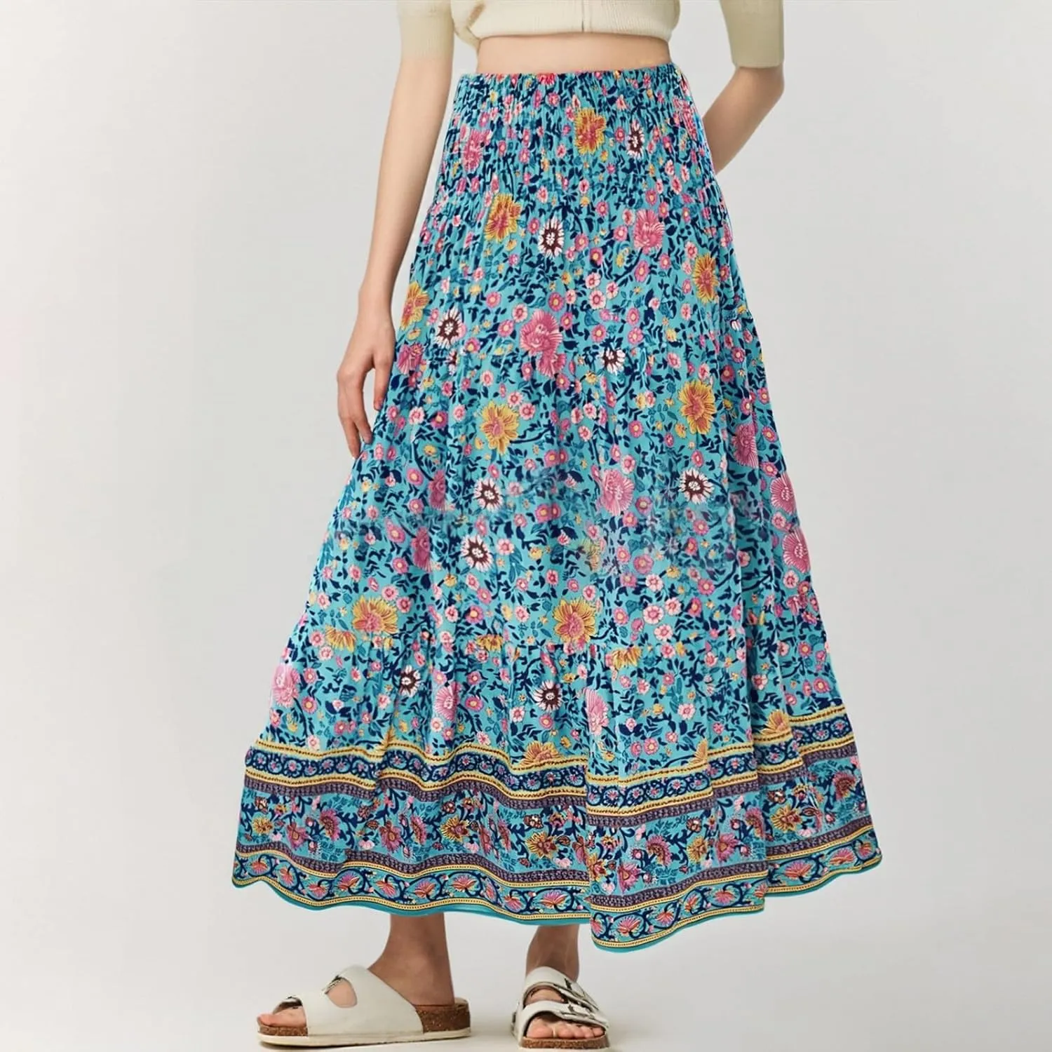 Maxi Skirt for Women Summer Layered Tiered High Waisted Beach Skirts Ruched A Line Skirts Fashion Skirt Long