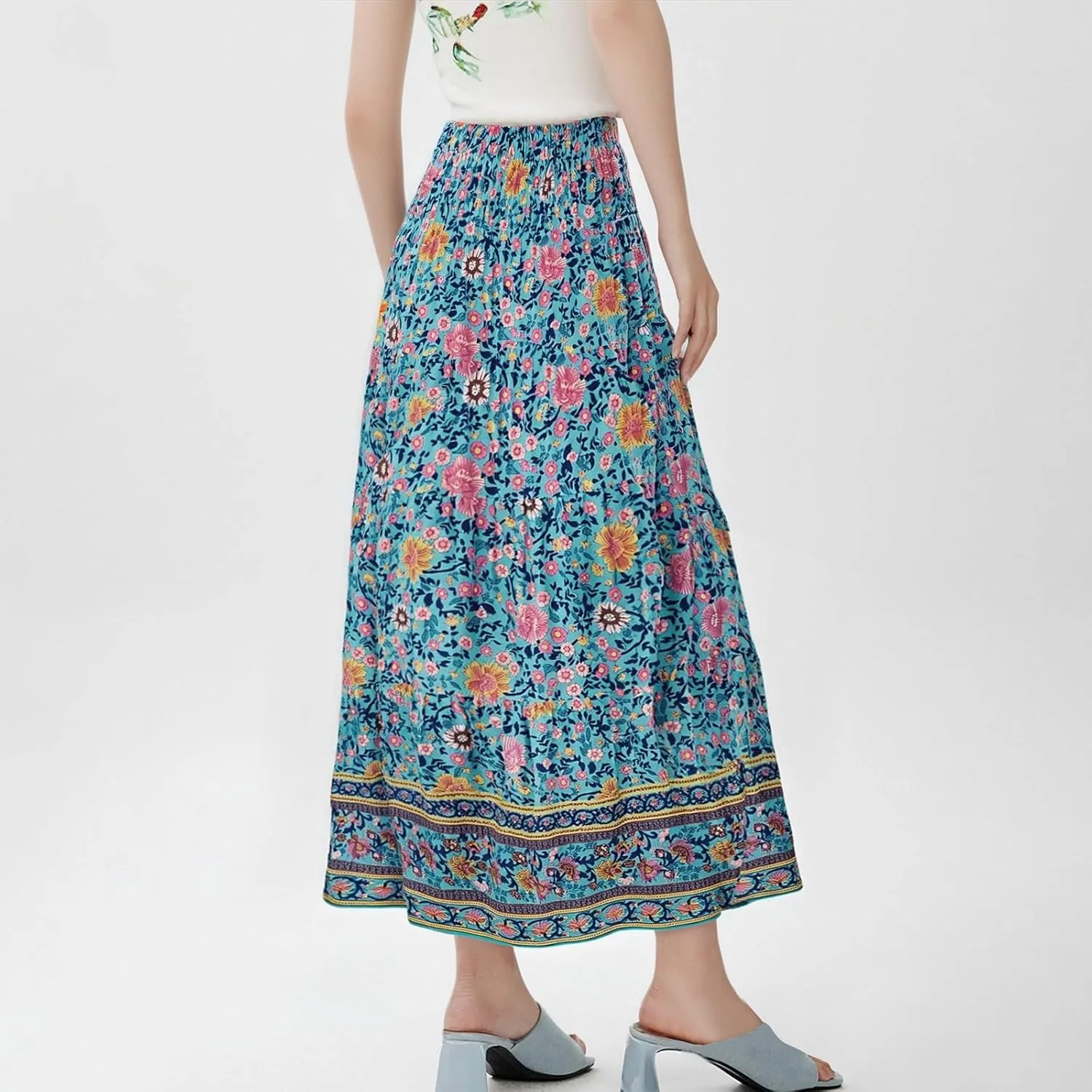 Maxi Skirt for Women Summer Layered Tiered High Waisted Beach Skirts Ruched A Line Skirts Fashion Skirt Long