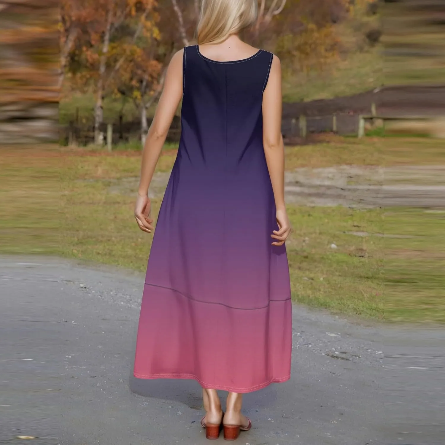 Maxi Sundress for Women 2025 Summer Loose Fit Beach Dress Scoop Neck Sleeveless Tank Dress Casual Vacation Dresses