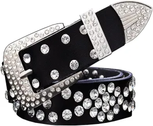 Men Women Rhinestone Belt Western Cowboy Cowgirl Leather Belts Unisex Cow Skin Waist Strap Belt