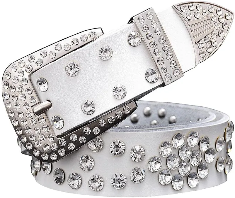 Men Women Rhinestone Belt Western Cowboy Cowgirl Leather Belts Unisex Cow Skin Waist Strap Belt