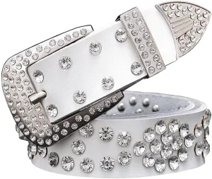 Men Women Rhinestone Belt Western Cowboy Cowgirl Leather Belts Unisex Cow Skin Waist Strap Belt