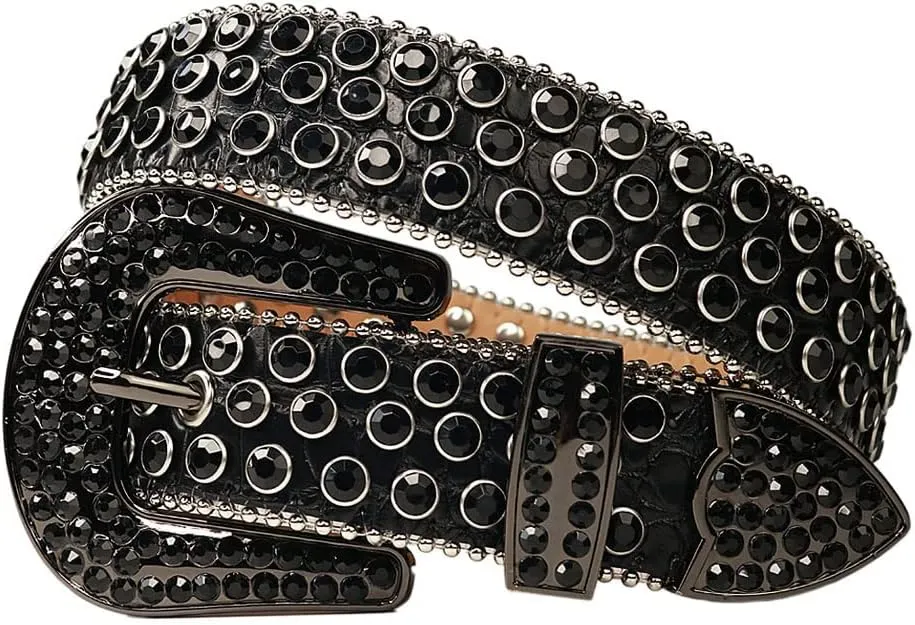 Men Women Rhinestone Belt Western Cowgirl Cowboy Bling Bling Studded Belt Female Leather Belts for Dress