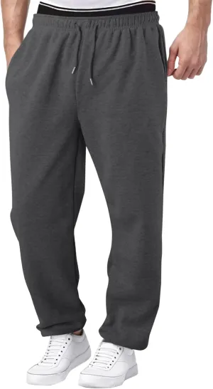 Men's Athletic Pants Rope Loose Waist Joggers Pants, Solid Color Pocket Trousers Loose Sports Workout Trousers