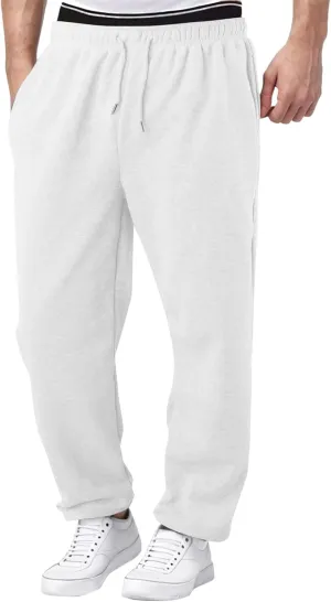 Men's Athletic Pants Rope Loose Waist Joggers Pants, Solid Color Pocket Trousers Loose Sports Workout Trousers