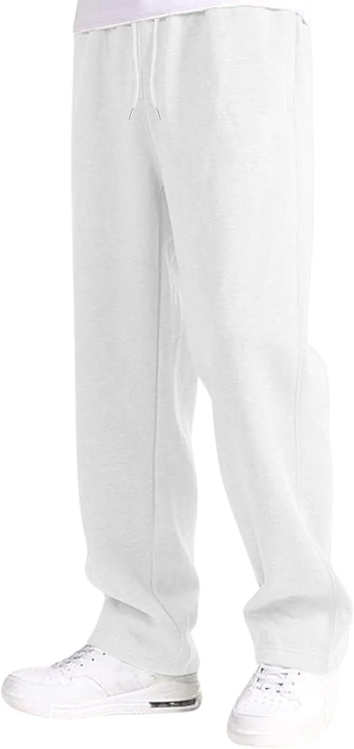 Men's Athletic Pants Rope Loose Waist Joggers Pants, Solid Color Pocket Trousers Loose Sports Workout Trousers