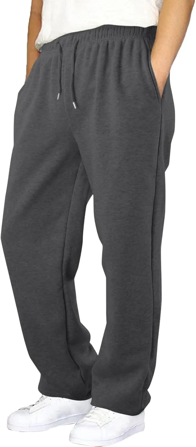 Men's Athletic Pants Rope Loose Waist Joggers Pants, Solid Color Pocket Trousers Loose Sports Workout Trousers