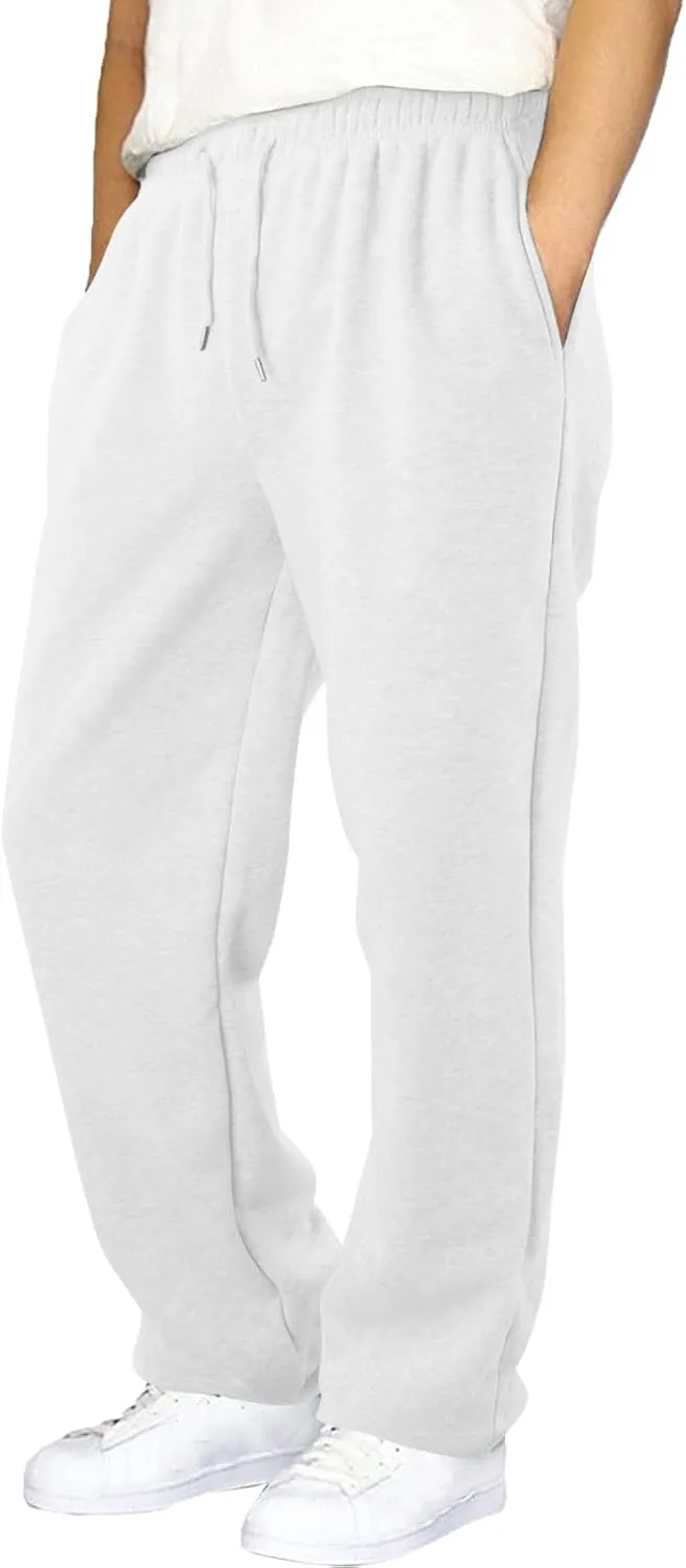Men's Athletic Pants Rope Loose Waist Joggers Pants, Solid Color Pocket Trousers Loose Sports Workout Trousers