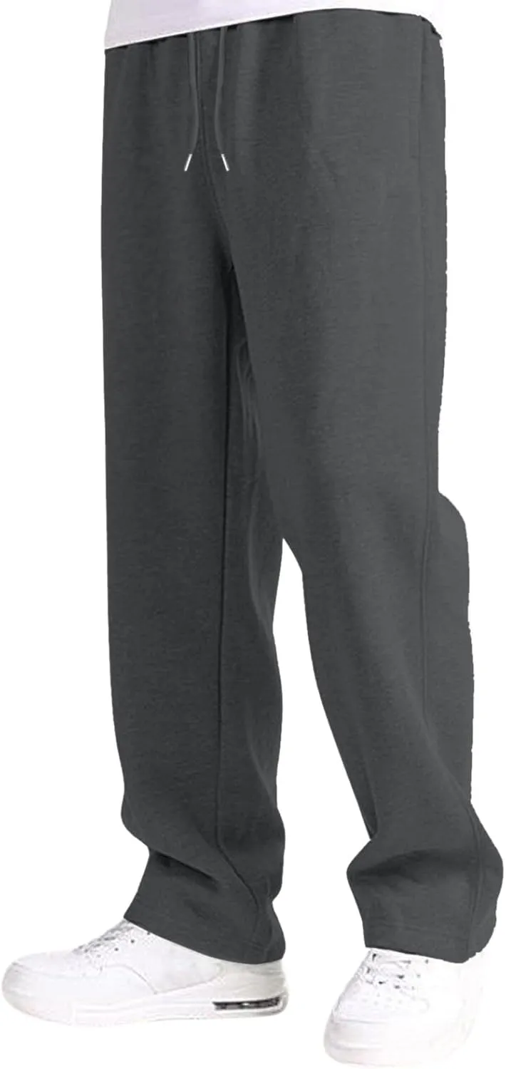 Men's Athletic Pants Rope Loose Waist Joggers Pants, Solid Color Pocket Trousers Loose Sports Workout Trousers