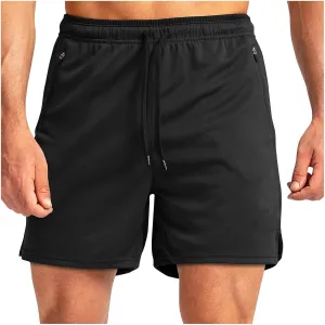 Men's Athletic Running Shorts Quick Dry Workout Shorts with Zipper Pocket Drawstring Shorts Lightweight Sports Short