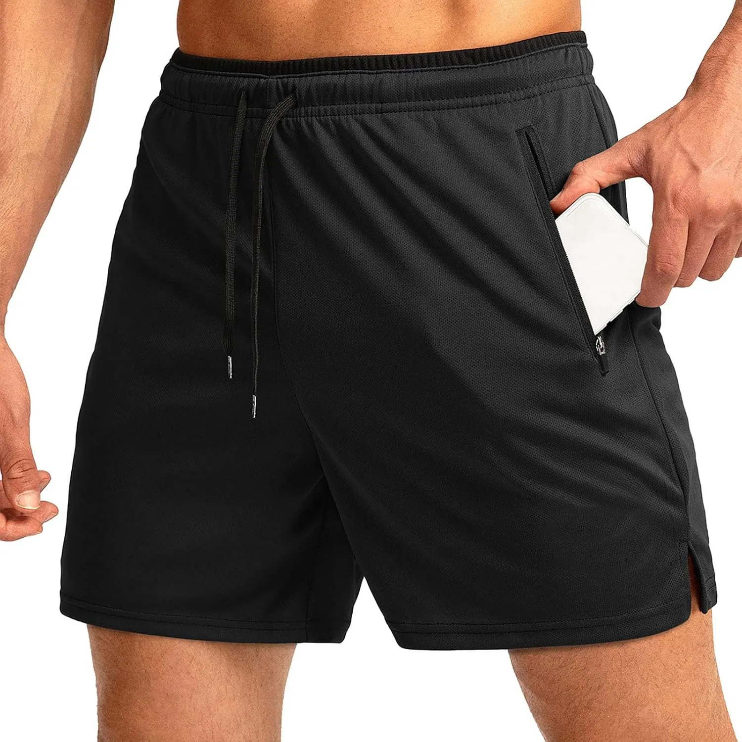 Men's Athletic Running Shorts Quick Dry Workout Shorts with Zipper Pocket Drawstring Shorts Lightweight Sports Short