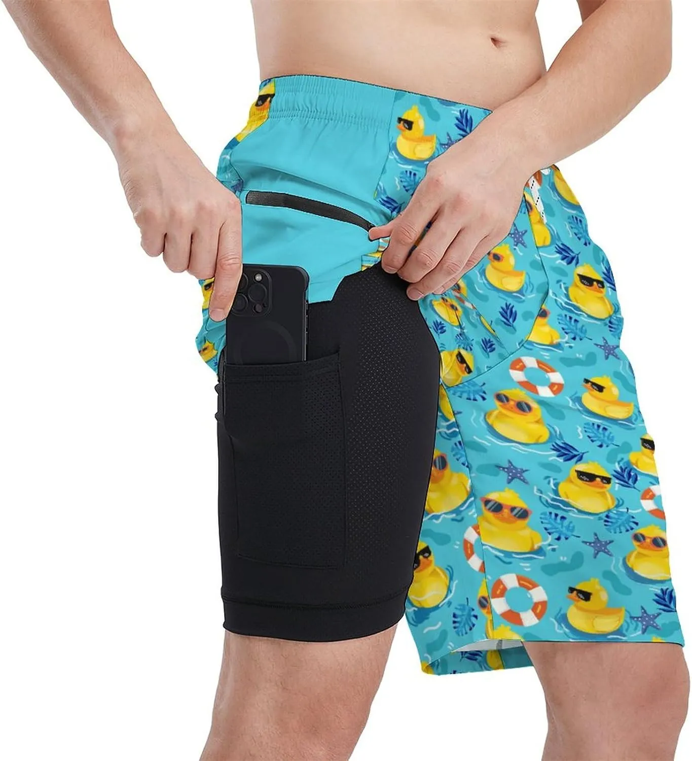 Men's Athletic Shorts with Liner 9" Pineapple Running Gym Shorts Quick Dry Casual Workout Shorts with Zipper Pockets