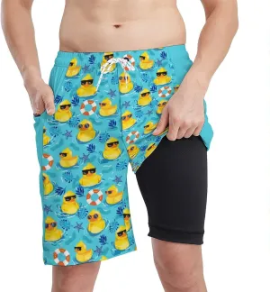 Men's Athletic Shorts with Liner 9" Pineapple Running Gym Shorts Quick Dry Casual Workout Shorts with Zipper Pockets