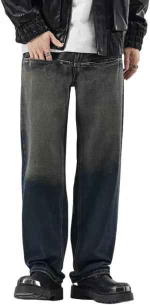 Mens Baggy Jeans Y2k Vintage Straight Fit Jeans Casual Wide Leg Loose Fit Denim Pants Relaxed Hip Hop Streetwear