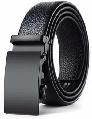 Men's Belt,Men's Real Leather Ratchet Dress Belt with Automatic Buckle,Elegant Gift Box (Free Size, Black_16)