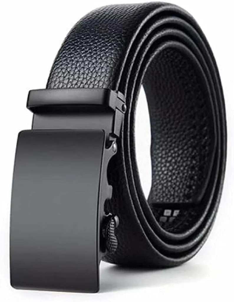 Men's Belt,Men's Real Leather Ratchet Dress Belt with Automatic Buckle,Elegant Gift Box (Free Size, Black_16)