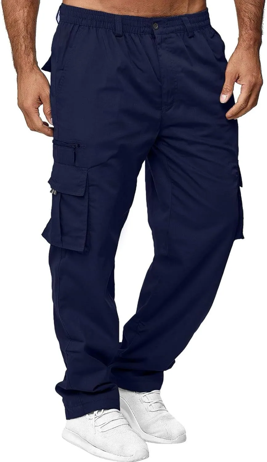 Men's Camo Cargo Pants and Warm Men's Solid Color Work Clothes Pockets and Sanitary Loose Straight Sweatpants for