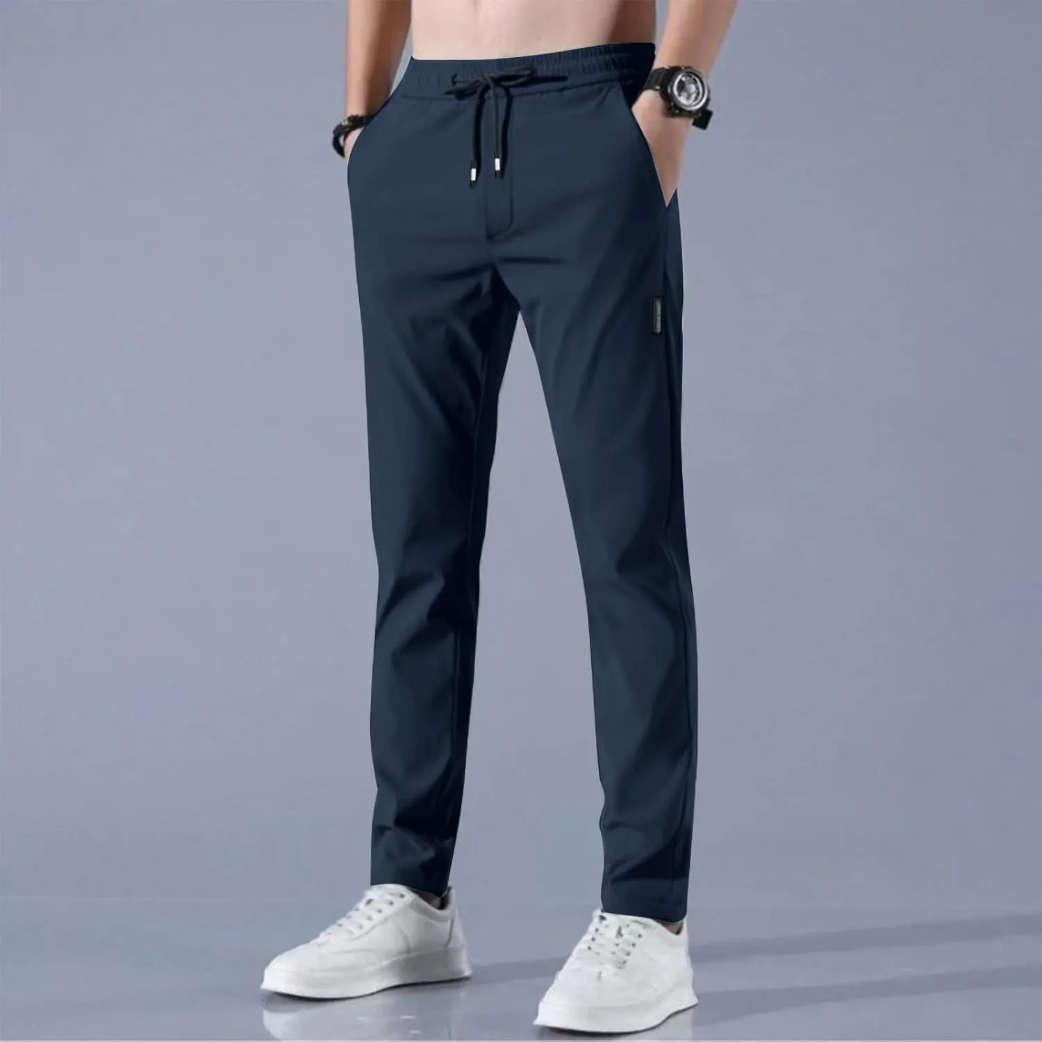 Men's Drawstring Casual Pants Summer Beach Loose Trousers with Pockets