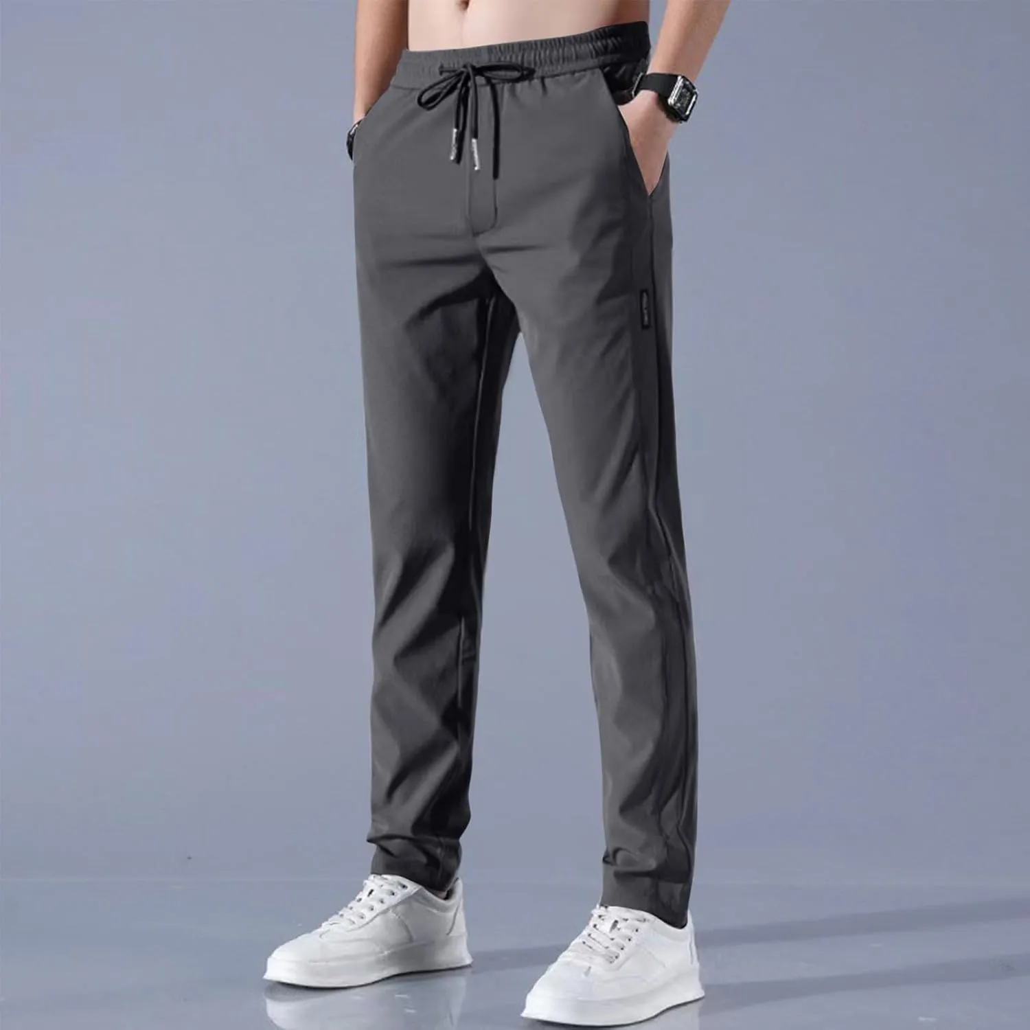 Men's Drawstring Casual Pants Summer Beach Loose Trousers with Pockets