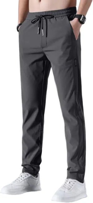 Men's Drawstring Casual Pants Summer Beach Loose Trousers with Pockets