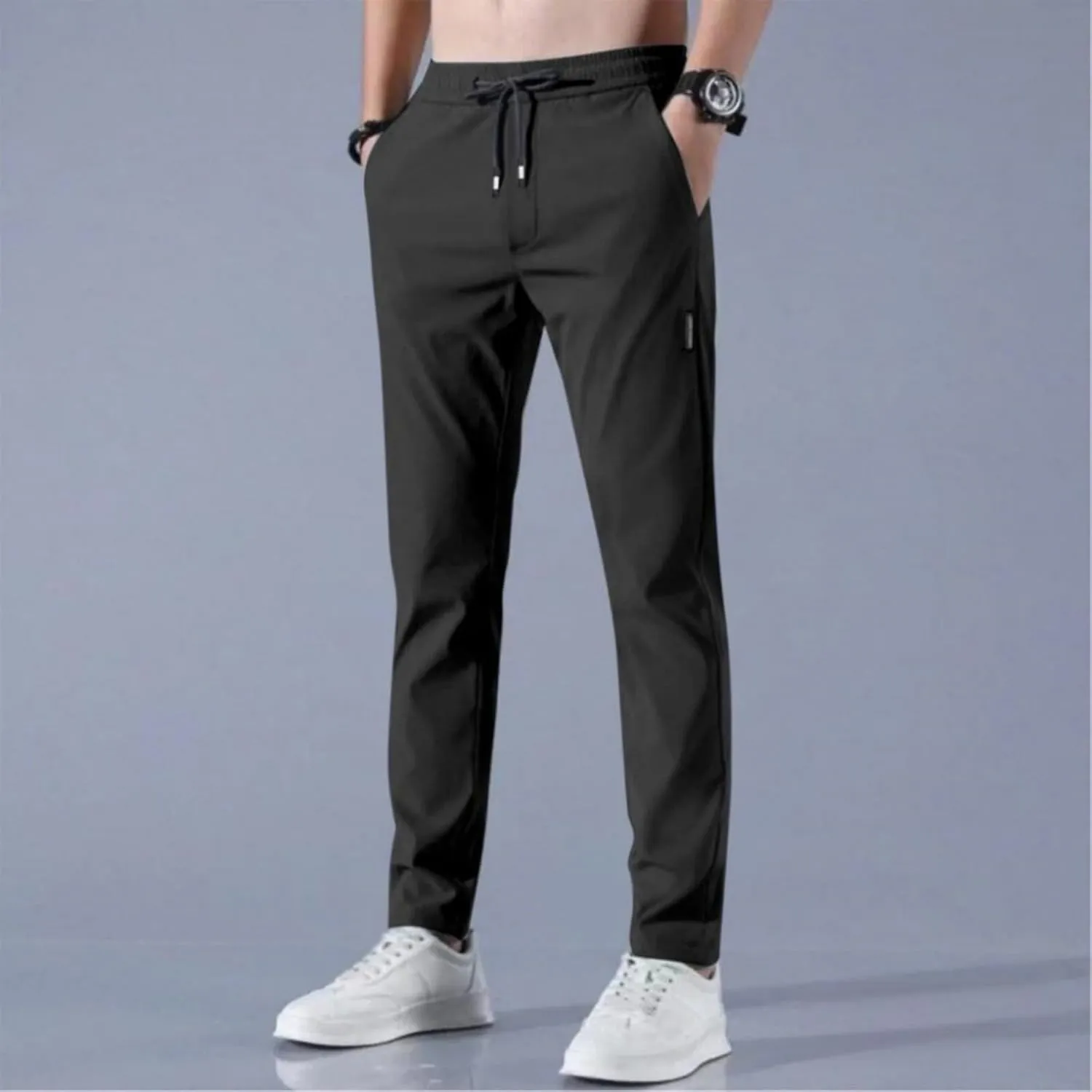 Men's Drawstring Casual Pants Summer Beach Loose Trousers with Pockets