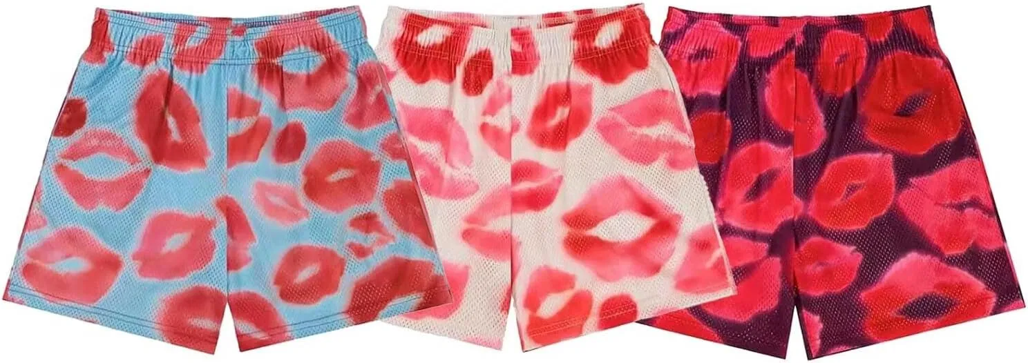 Men's Mesh Graphic Basketball Shorts Streetwear Gym Shorts Summer Cool Casual Running Workout Shorts with Pockets