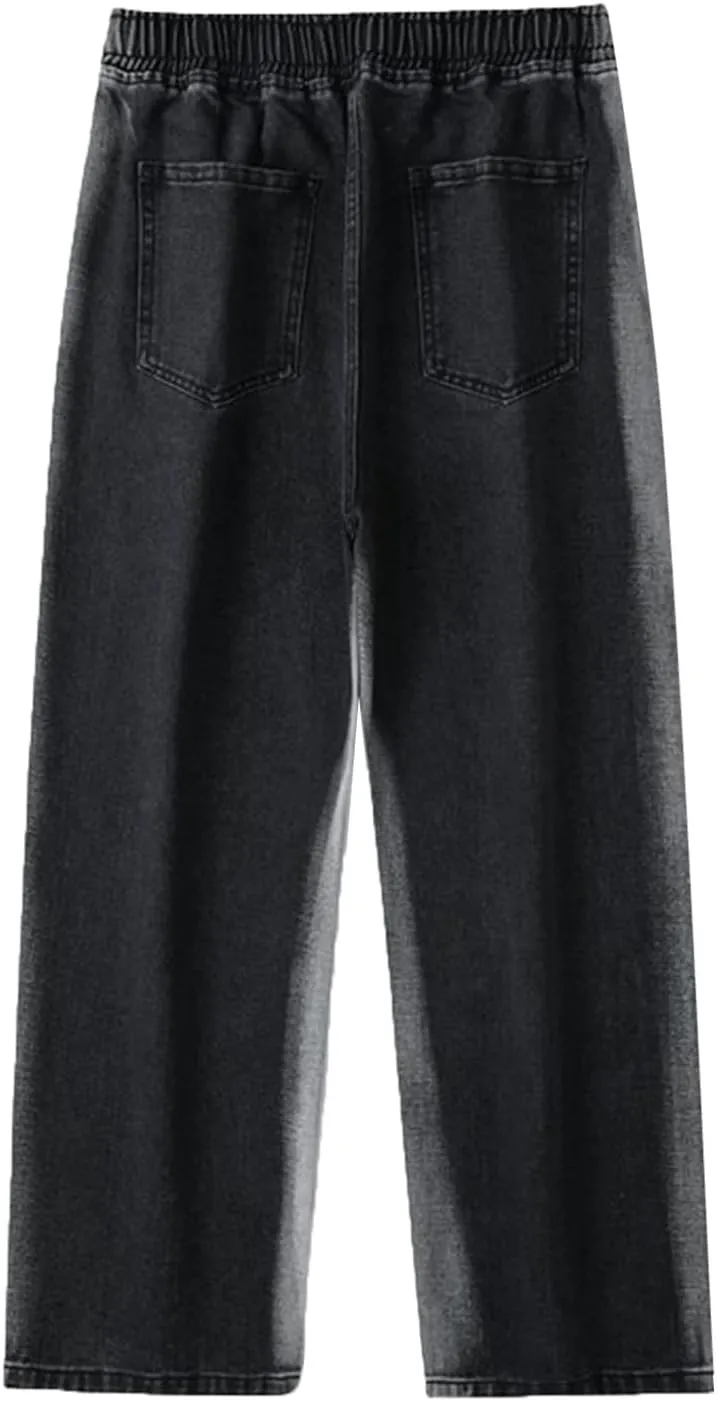 Mens Pants Jeans Stretch Classic Vintage Straight Wide Leg Denim Pants Baggy Jeans Trousers Mulit Pockets