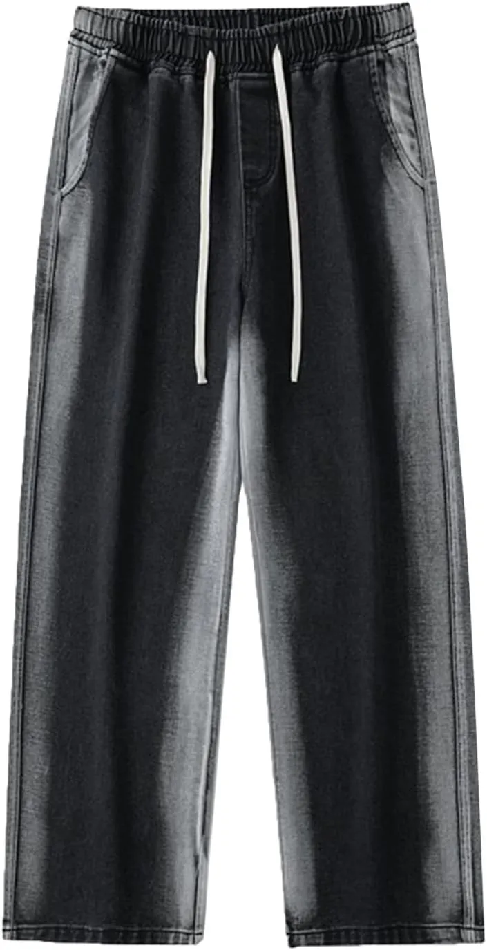 Mens Pants Jeans Stretch Classic Vintage Straight Wide Leg Denim Pants Baggy Jeans Trousers Mulit Pockets